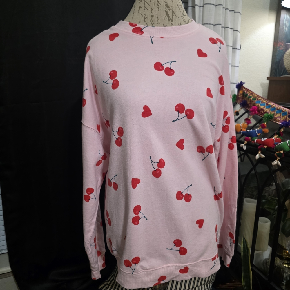 Grayson Threads Pink Cherry Heart Print Sweater